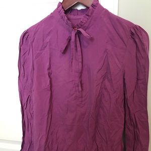Purple Ruffle Neck Blouse with bow tie